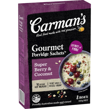 Carmans Porridge Sachets Super Berry & Coconut 8 Pack