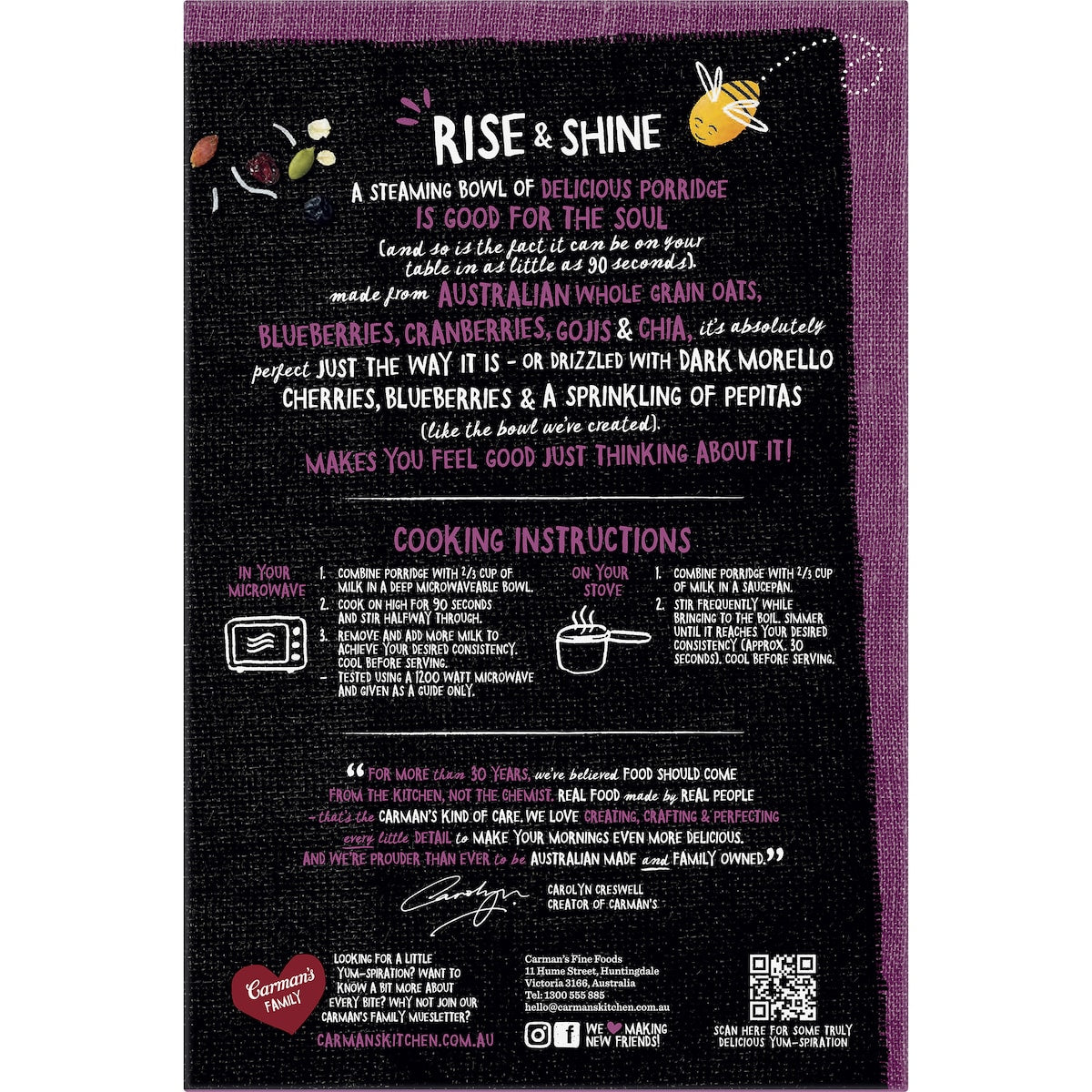 Carmans Porridge Sachets Super Berry & Coconut 8 Pack