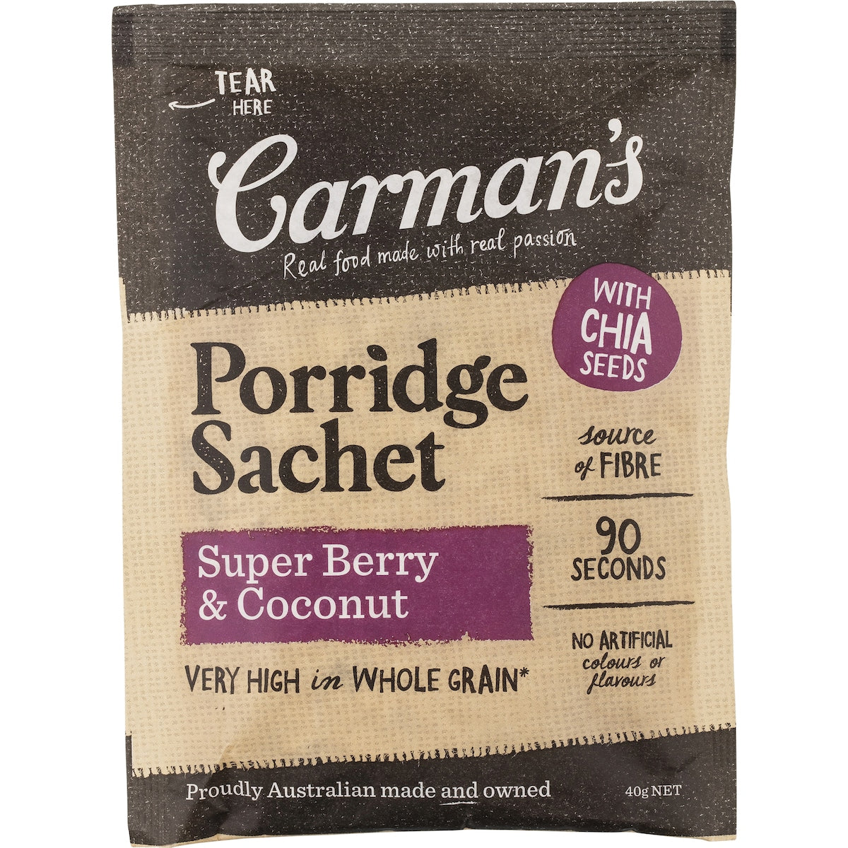 Carmans Porridge Sachets Super Berry & Coconut 8 Pack