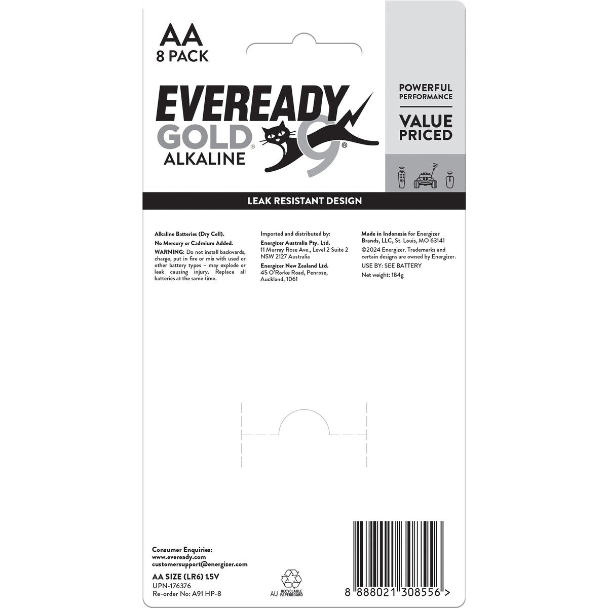 Eveready Gold Aa Alkaline Batteries 8 Pack