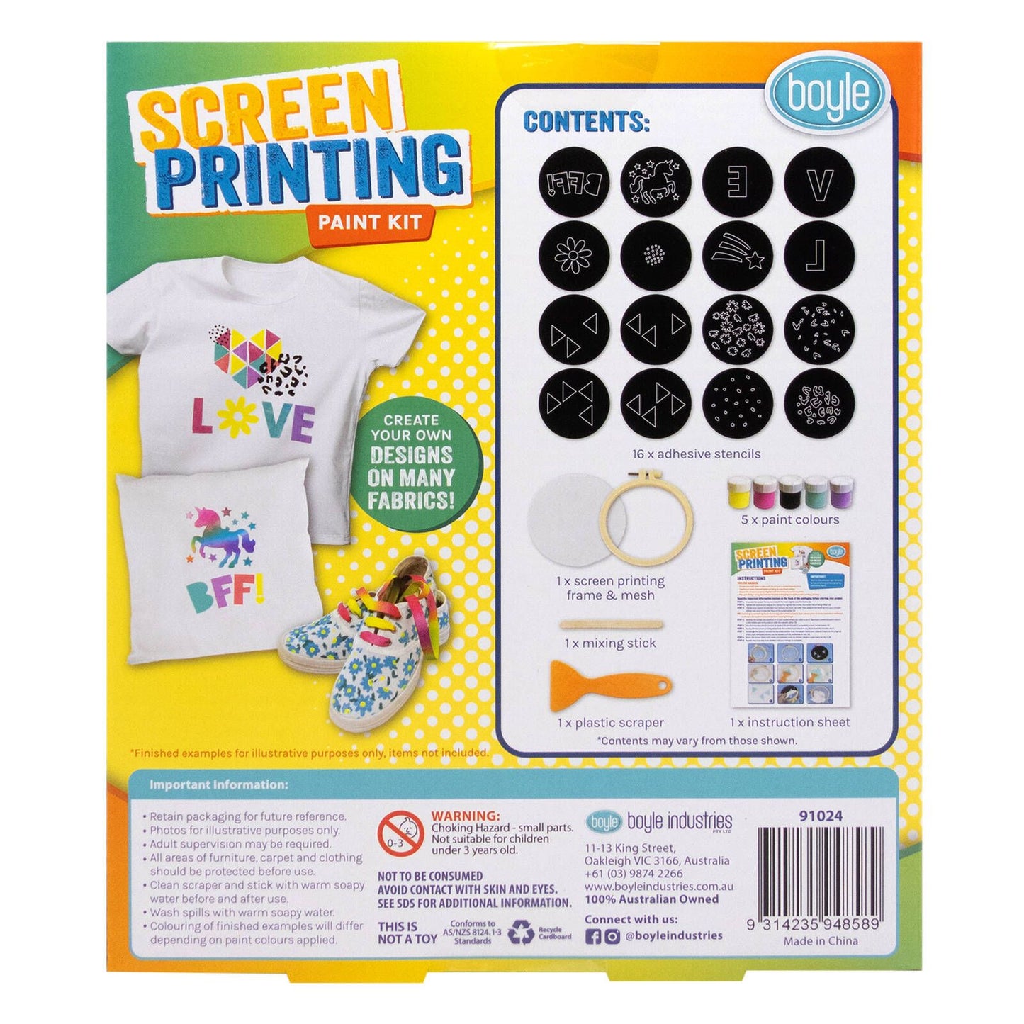 Boyle DIY Screen Printing Paint Kit - 5 Colours