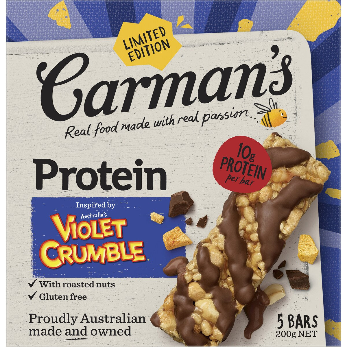 Carmans Protein Bars Voilet Crumble Limited Edition 200g X 5 Pack