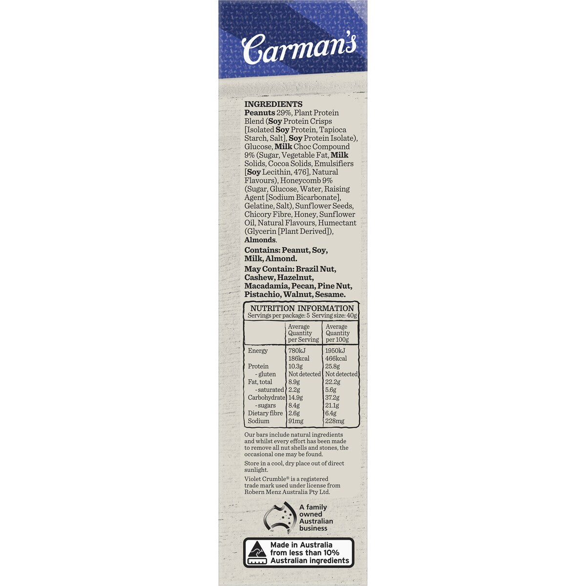 Carmans Protein Bars Voilet Crumble Limited Edition 200g X 5 Pack