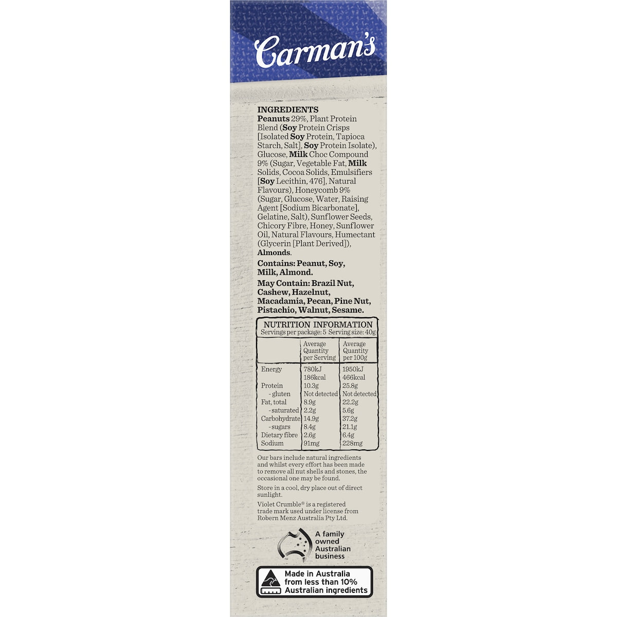 Carmans Protein Bars Violet Crumble Limited Edition 5 Pack