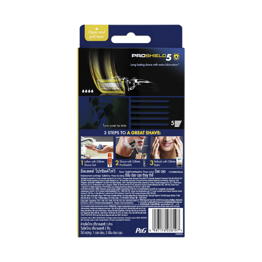 Gillette Fusion Proshield Flexball Razor Handle +2 Blade - 1 pack