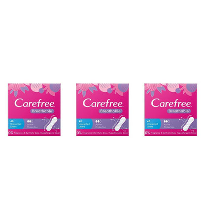 Carefree Breathable Panty Liners Unscented Liners 3 x 48 Pack