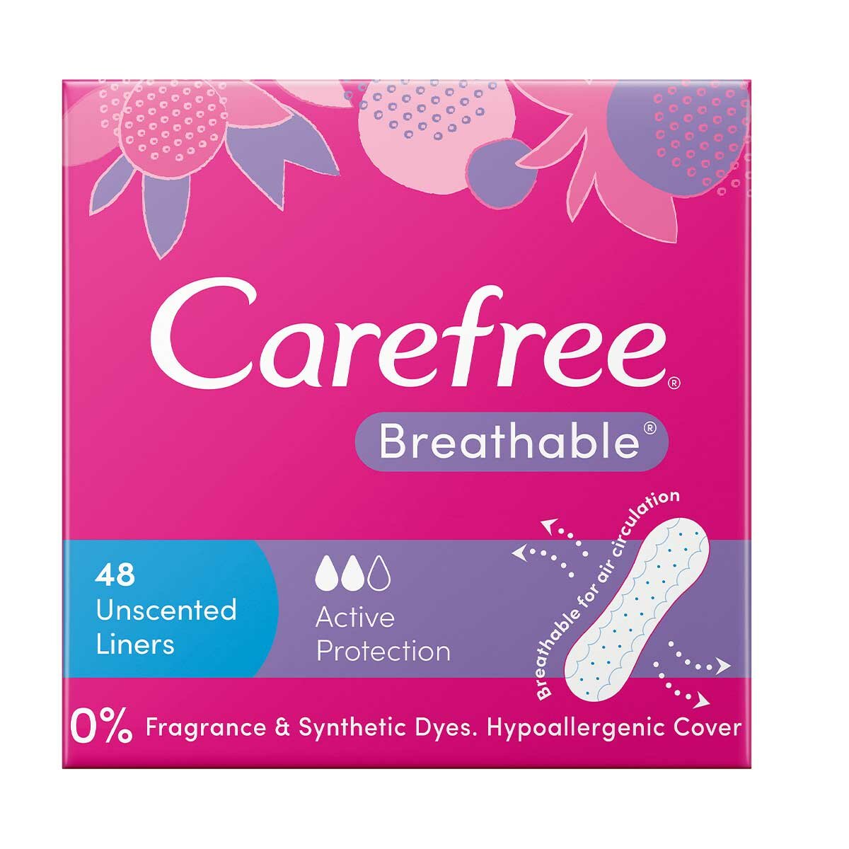 Carefree Breathable Panty Liners Unscented Liners 3 x 48 Pack