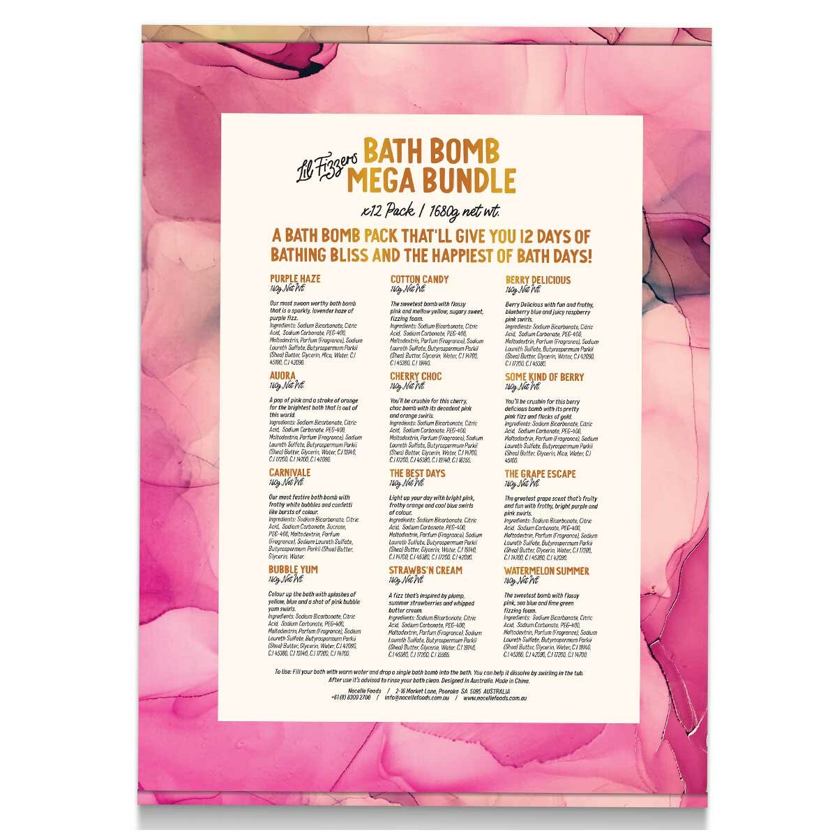 Lil Fizzers Watercolour Pink Bath Bombs Colourful Mega Bundle 12 Pack