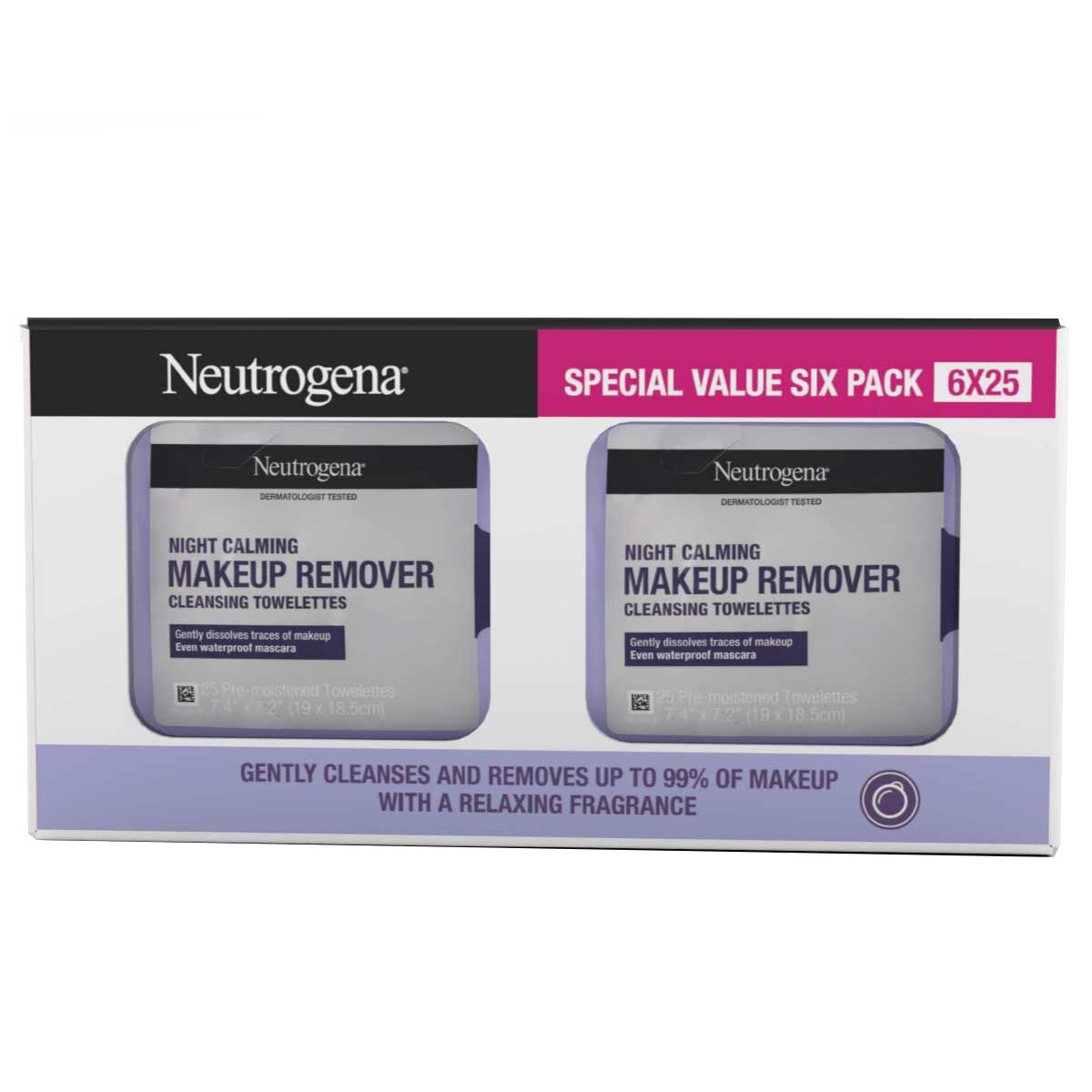 Neutrogena Night Calming Cleansing Wipes Gentle 6 x 25 Pack