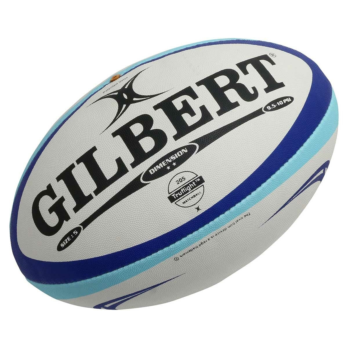 Gilbert Dimension Rugby Ball Size 5 White/Blue 31625-5