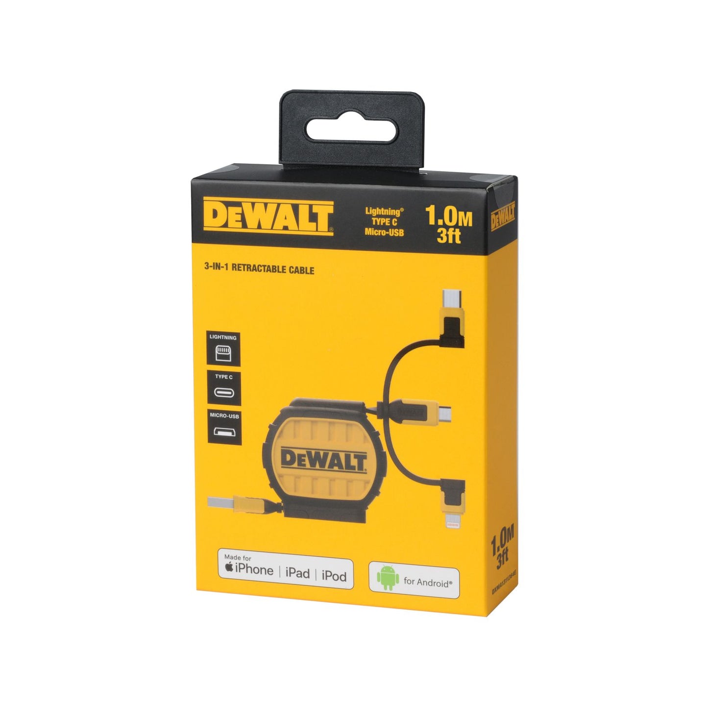 Dewalt Retractable Charging Cable - 1m - 3 in 1