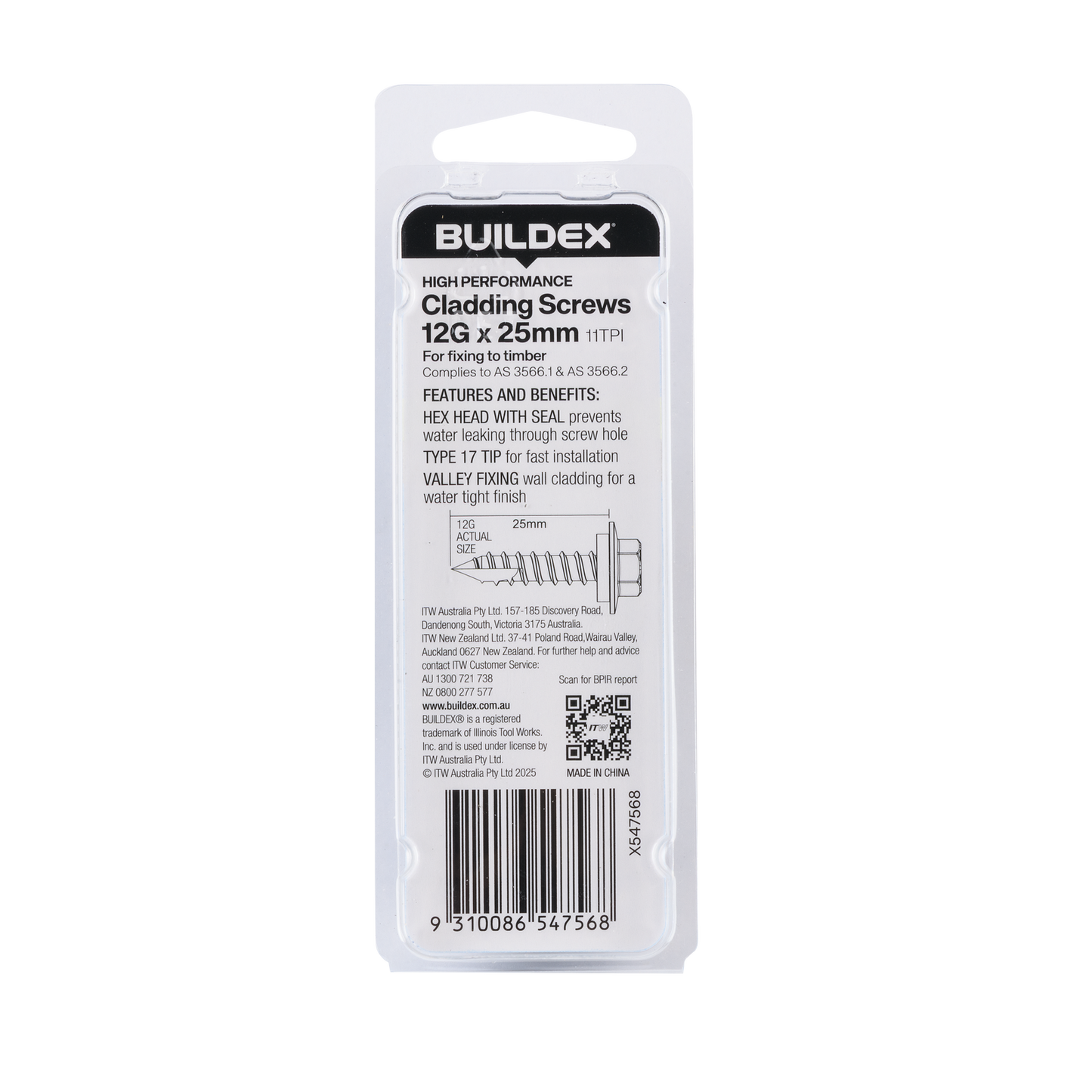 Buildex Cladding Screws - 12g x 25mm - 15 Pack