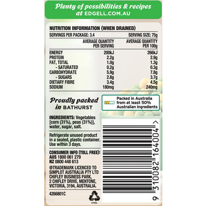 Edgell Baby Peas & Corn Baby Peas & Super Sweet Corn 420g
