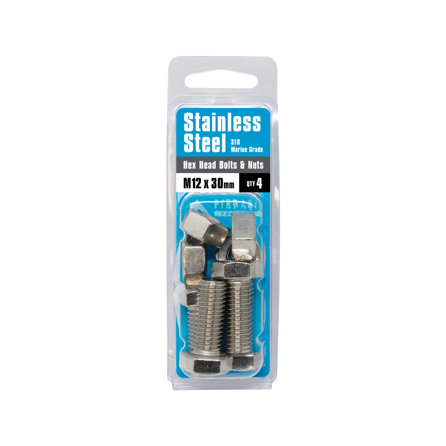 Pinnacle Hex Head Bolts and Nuts - M12 x 30mm - Stainless Steel - 4 Pack