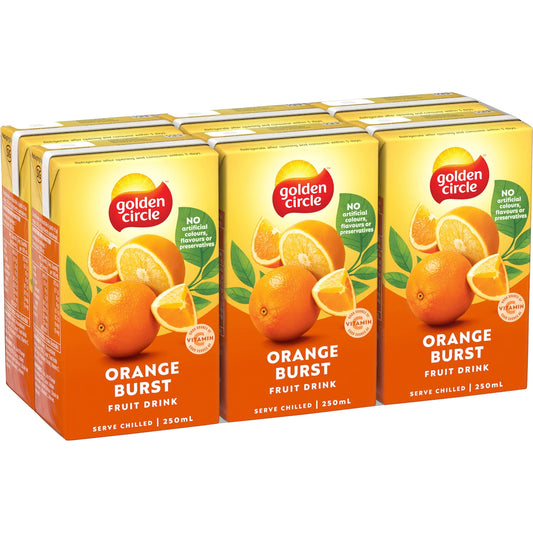 Golden Circle Orange Fruit Drink Poppers Lunchbox Lunch Box Popper 250ml X6 Pack