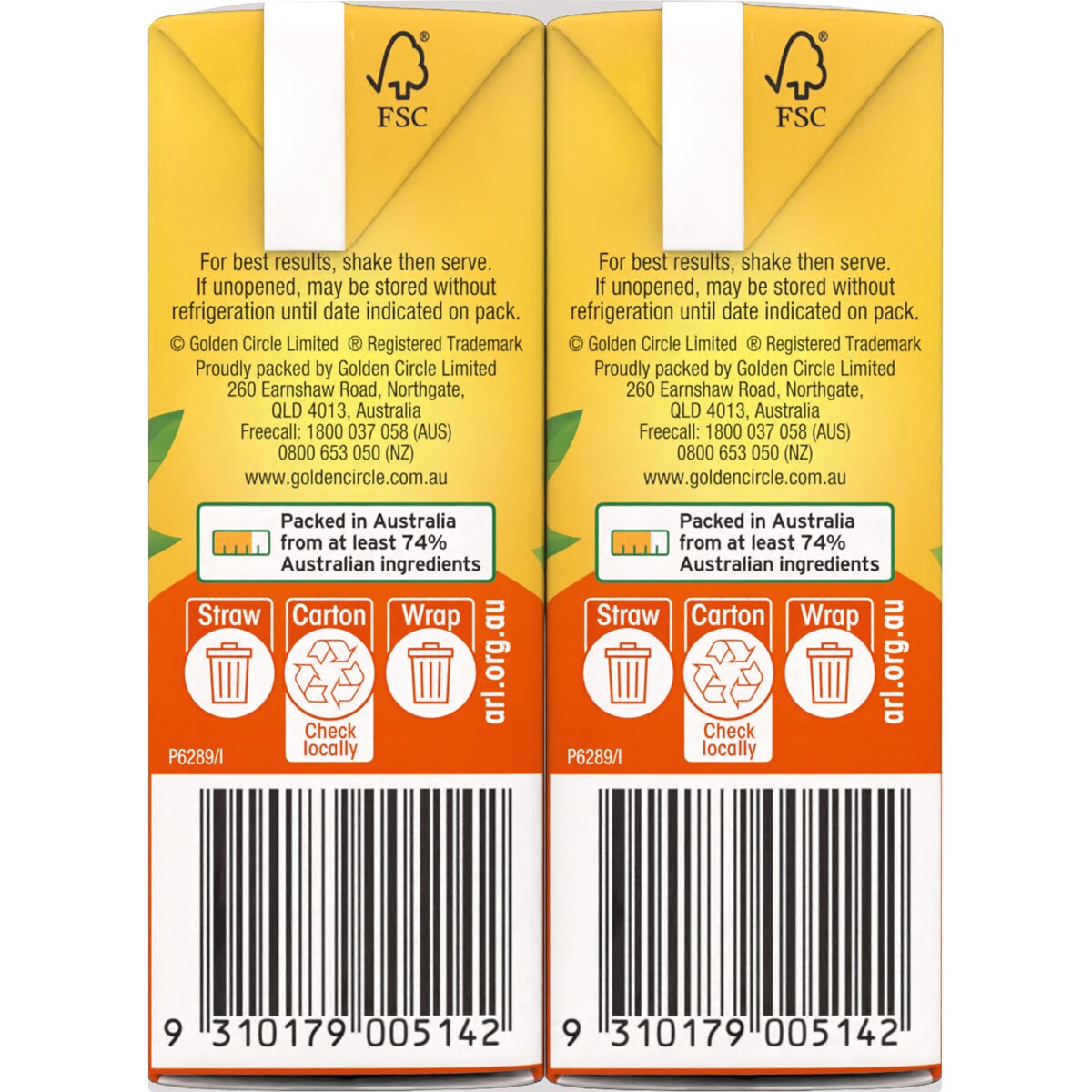 Golden Circle Orange Fruit Drink Poppers Lunchbox Lunch Box Popper 250ml X6 Pack