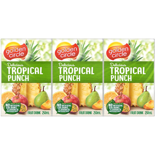 Golden Circle Fruit Drinks Lunch Box Poppers Tropical Punch Multipack 250ml X6 Pack