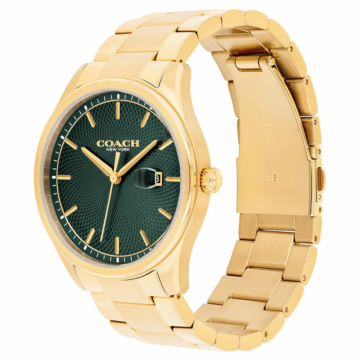 Coach Men's Quartz Watch 14602753 Green Dial Gold Steel 41mm