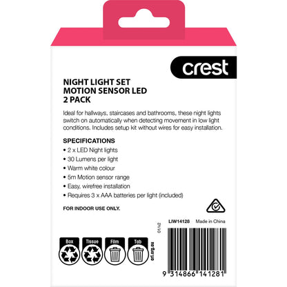 Crest Motion Sensor Led Night Light Set Warm White 2 Pack