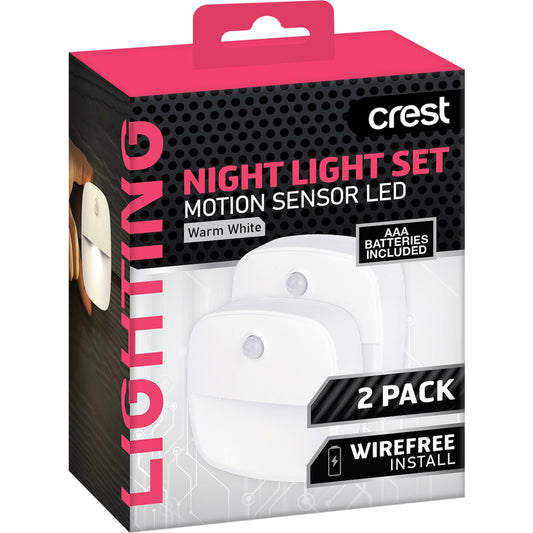 Crest Motion Sensor Led Night Light Set Warm White 2 Pack