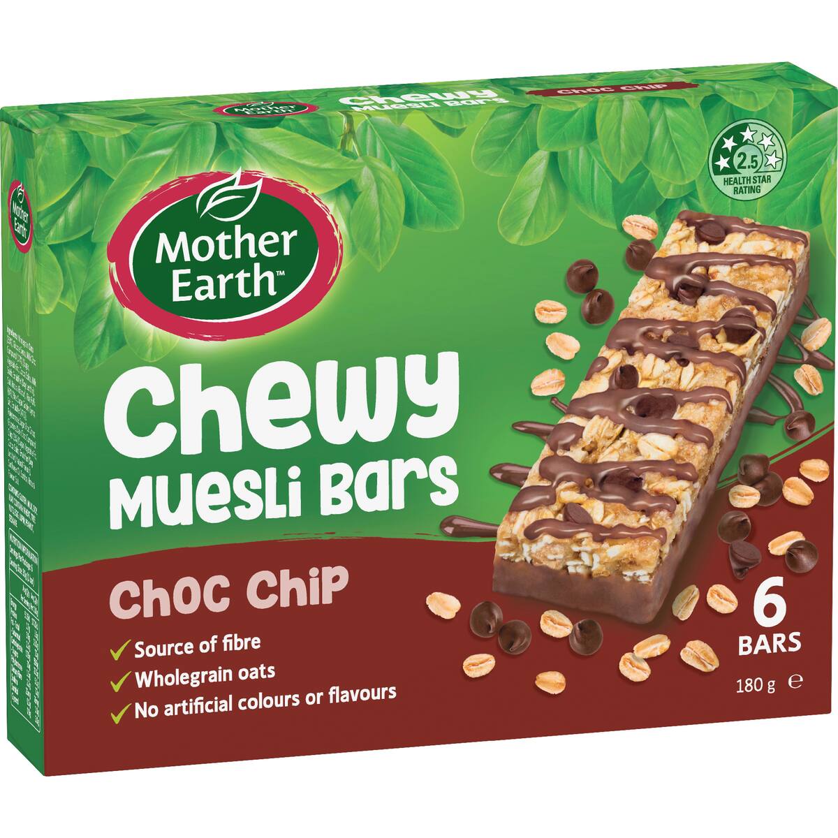 Mother Earth Chewy Muesli Bars Choc Chip 180g