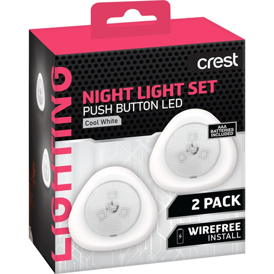 Crest Night Light Set Push Button Led 2 Pack