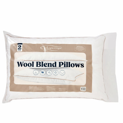 Onkaparinga Wool Blend Pillow White Breathable Cotton Cover 2 Pack 48 x 73cm