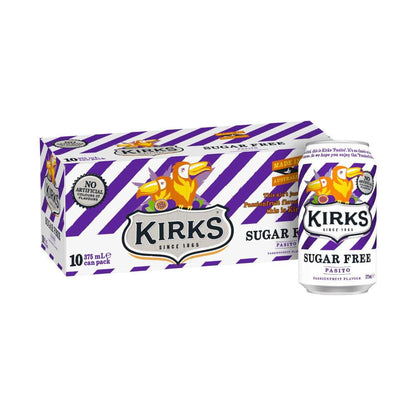 Kirks Pasito Zero Sugar Soft Drink Multipack Cans 375ml - 10 Pack