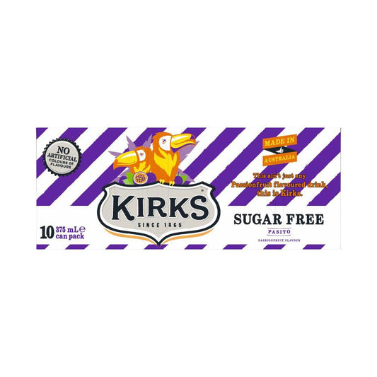 Kirks Pasito Zero Sugar Soft Drink Multipack Cans 375ml - 10 Pack