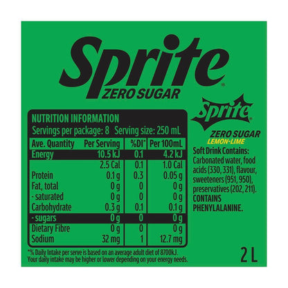 Sprite Zero Sugar Lemonade Soft Drink Bottle - 2L