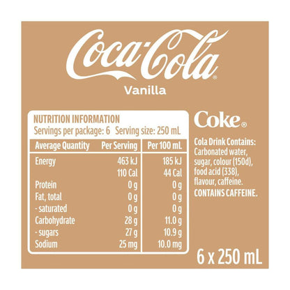 Coca-Cola Multipack Mini Cans Vanilla Soft Drink 6x250ml