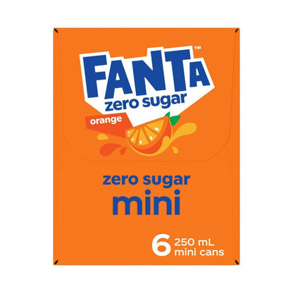 Fanta Orange Zero Sugar Soft Drink Mini Cans 6x250ml - 6 Pack