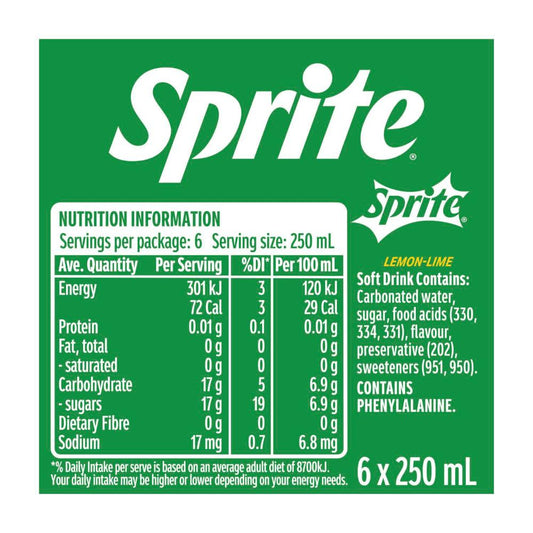 Sprite Lemonade Soft Drink Multipack Mini Cans 6x250ml