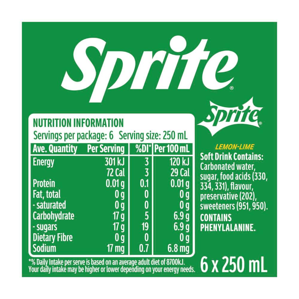 Sprite Lemonade Soft Drink Multipack Mini Cans 250ml - 6 Pack