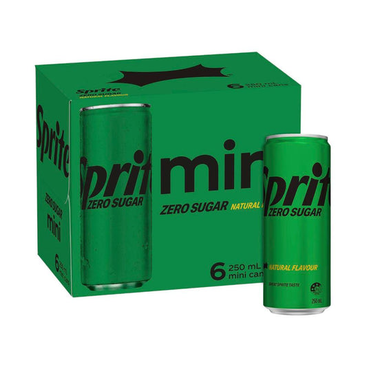 Sprite Zero Sugar Lemonade Soft Drink Multipack Mini Cans 250ml - 6 Pack