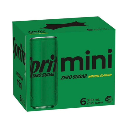 Sprite Zero Sugar Lemonade Soft Drink Multipack Mini Cans 250ml - 6 Pack