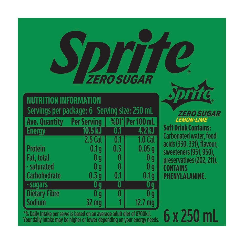 Sprite Zero Sugar Lemonade Soft Drink Multipack Mini Cans 6 x 250ml