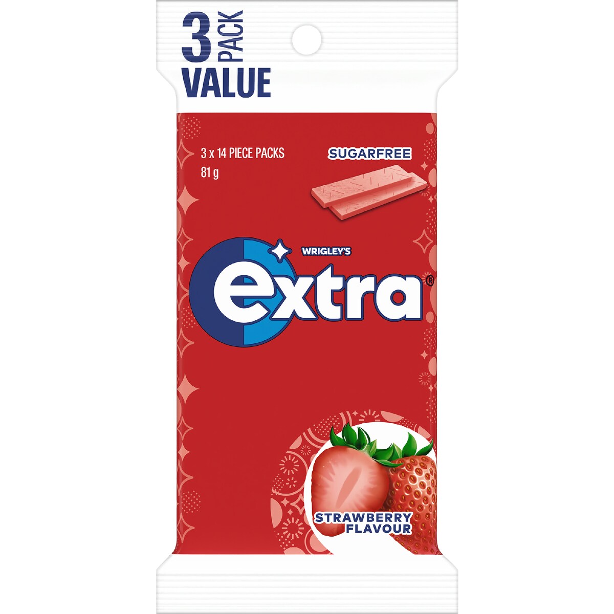 Extra Strawberry Sugar Free Chewing Gum Multipack 42pc 3x27g