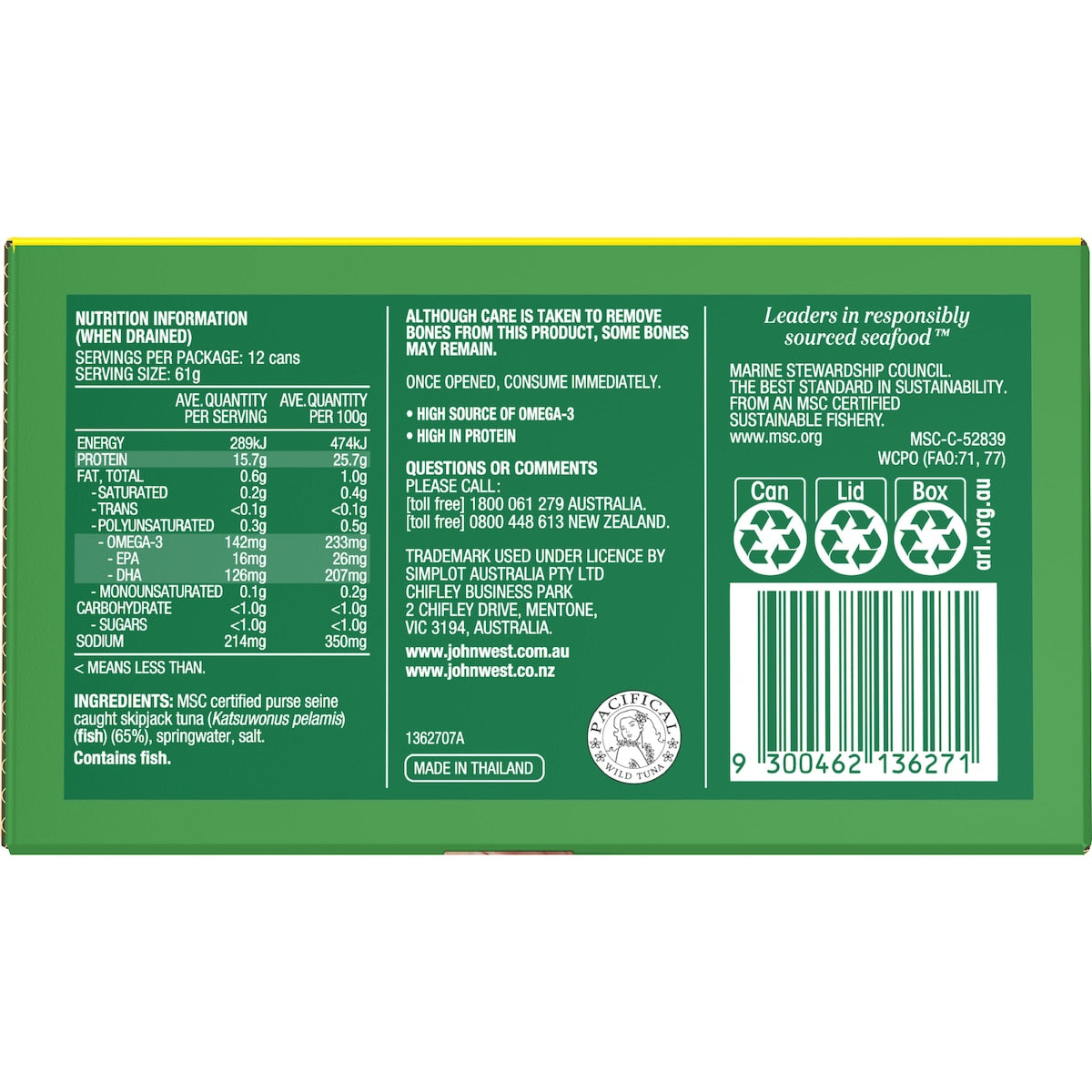 John West Tuna Chunks In Springwater Value 95g X 12 Pack