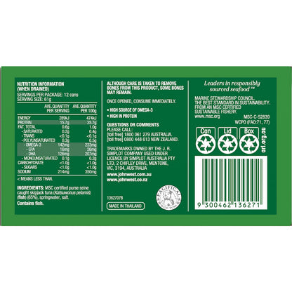 John West Tuna Chunks In Springwater Value 95g X 12 Pack
