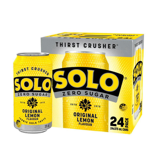 Solo Zero Sugar Original Lemon Soft Drink Cans Multipack 375ml x 24 Pack