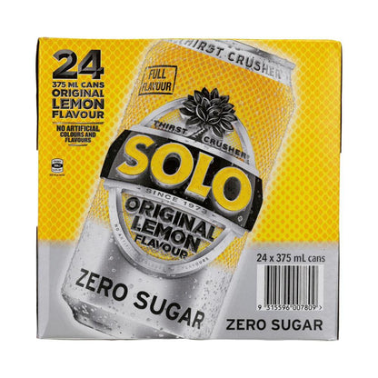 Solo Zero Sugar Original Lemon Soft Drink Cans Multipack 375ml x 24 Pack