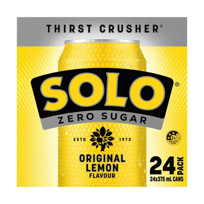 Solo Zero Sugar Original Lemon Soft Drink Cans Multipack 375ml x 24 Pack