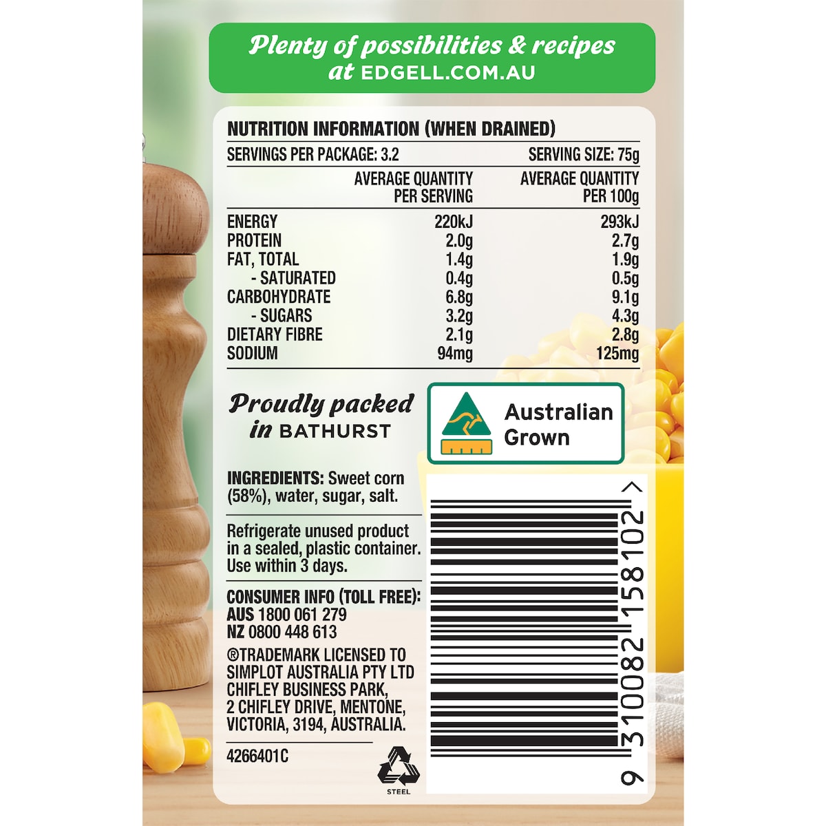 Edgell Australian Grown Super Sweet Corn Kernels 420g