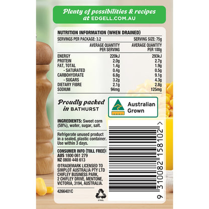 Edgell Australian Grown Super Sweet Corn Kernels 420g