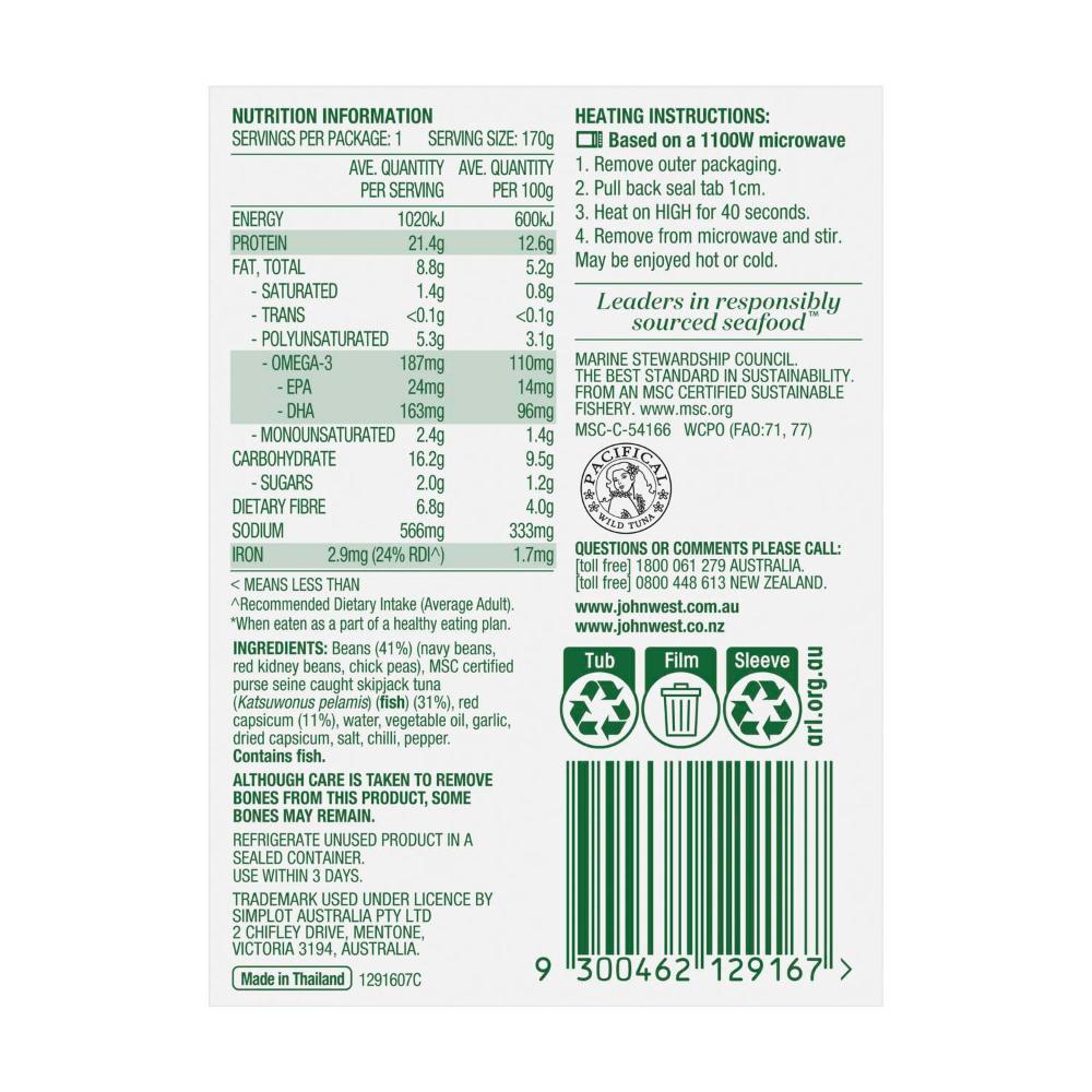 John West Protein+ Bowl Caps Three Bean - 170g