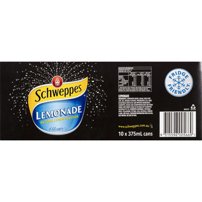 Schweppes Lemonade Soft Drink Cans Multipack 375mL x 10 pack