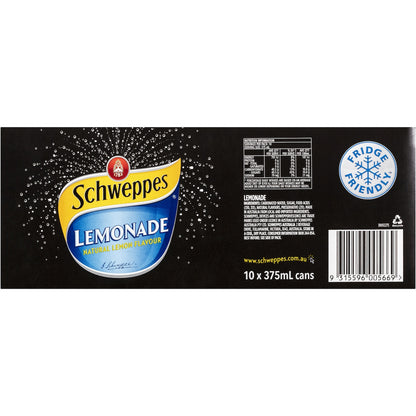 Schweppes Lemonade Soft Drink Cans 375ml X 10 Pack