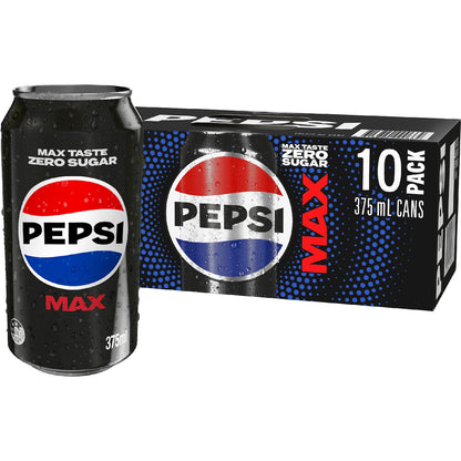 Pepsi Max No Sugar Soft Drink Cans 375ml X 10 Pack