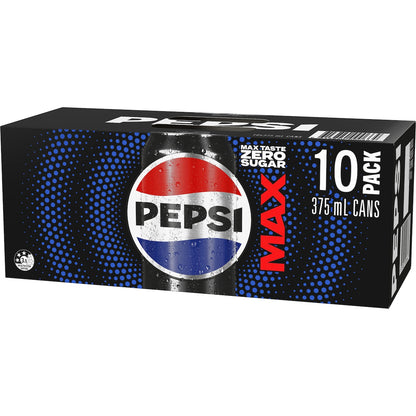 Pepsi Max No Sugar Soft Drink Cans 375ml X 10 Pack
